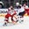 COLOGNE, GERMANY - MAY 7: Denmark's Sebastian Dahm #32 attempts to make a pad save while USA's Andrew Copp #9 looks for a scoring chance during preliminary round action at the 2017 IIHF Ice Hockey World Championship. (Photo by Andre Ringuette/HHOF-IIHF Images)


